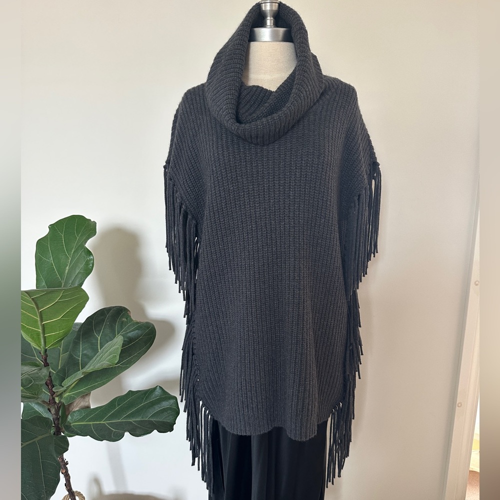Ralph Lauren Charcoal Turtleneck Fringe Knit Sweater - Picture 3 of 6
